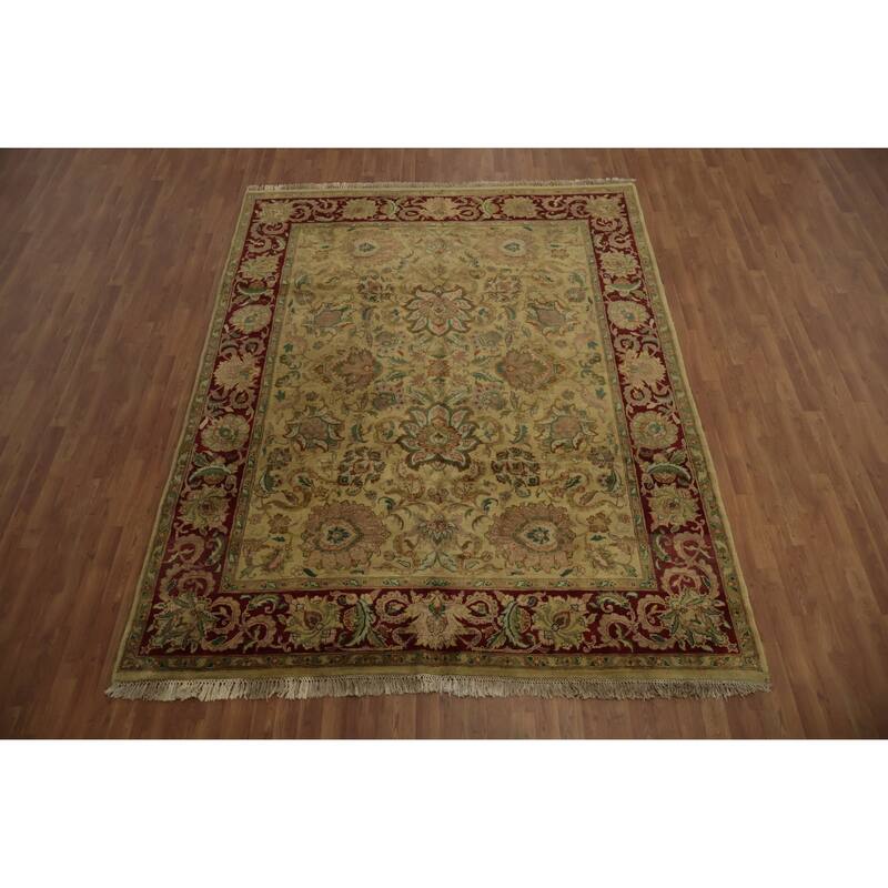Hand Knotted Oriental 100% Wool Carpet Traditional Floral Yellow & Gold Agra Area Rug - 10' 0'' X 7' 10''