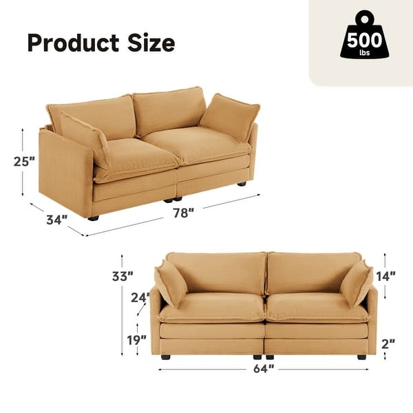 dimension image slide 4 of 16, Corduroy Sectional Sofa with Removable Ottomans & Ultra-soft Cushions for Living Room & Bedroom