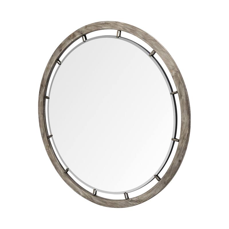 HomeRoots 46" Brown Round Wood Framed Accent Mirror