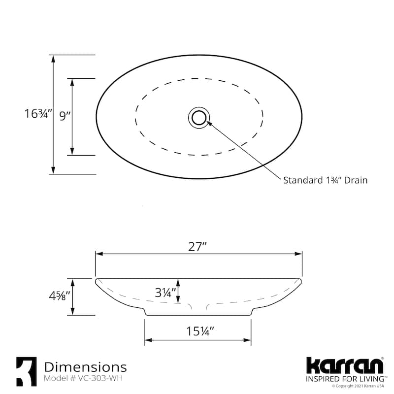 Karran Valera 27" Vitreous China Vessel Bathroom Sink in White