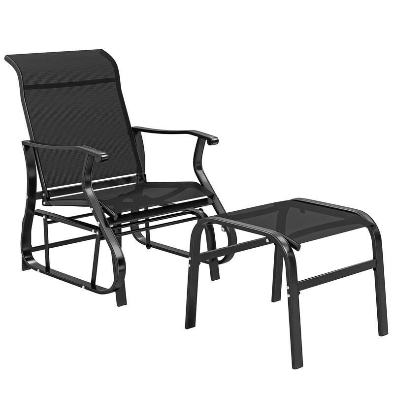 Outsunny Outdoor Glider Chair with Ottoman, 2-Piece Patio Glider Set with High Back and Wide Seat, Gliding Outdoor Lounge Se
