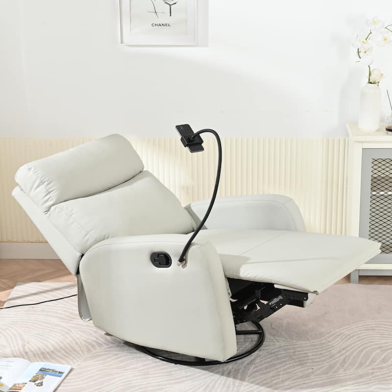 Grey 360° Swivel Rocking Recliner with Phone Holder, Footrest, Adjustable Recline for Living Room & Home Theater