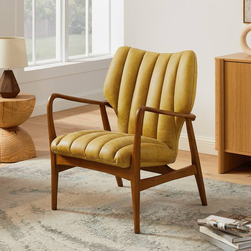 Art Leon Genuine Leather and Ash Wood Accent Chair - Light Brown