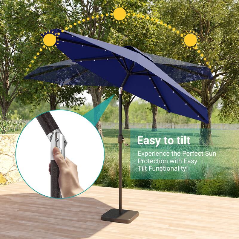 BONOSUKI Patio 9Ft LED Market Umbrellas With Solar Lights, Table Umbrella for Patio and Outdoor With Tilt Button