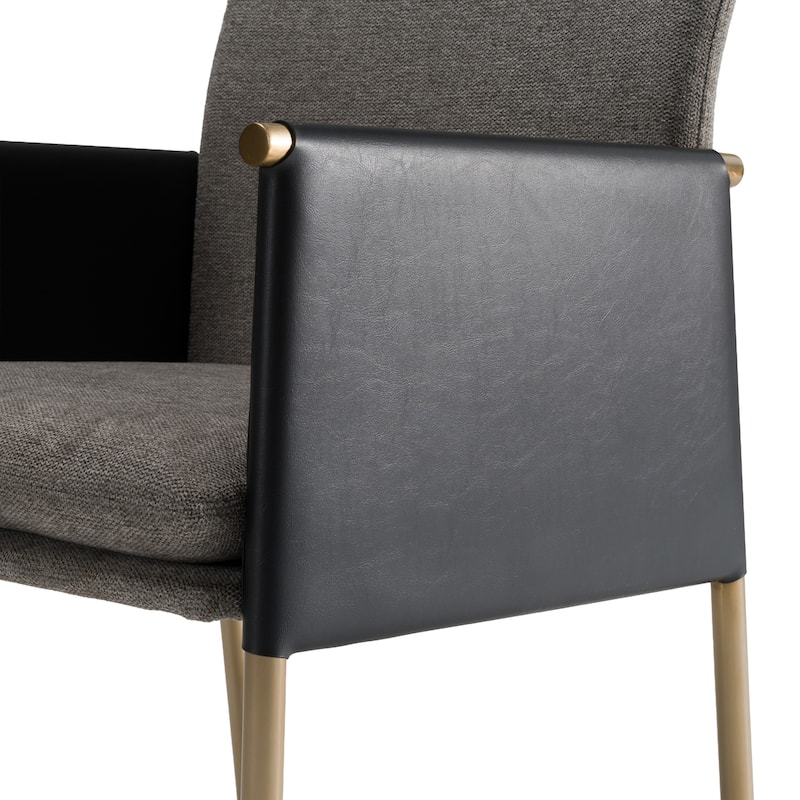 Modrest Engel Modern Dark Grey Vegan Leather + Grey Fabric + Antique Brass Dining Chair