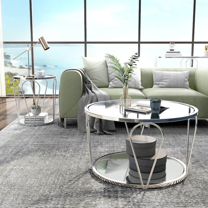 Gable Glam 2-Piece Glass Top Coffee Table Set with Shelf by Furniture of America