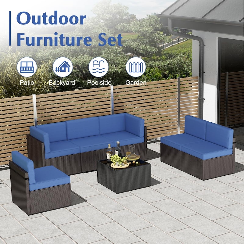Kinbor Outdoor Cushioned Wicker Sectional Sofa Set