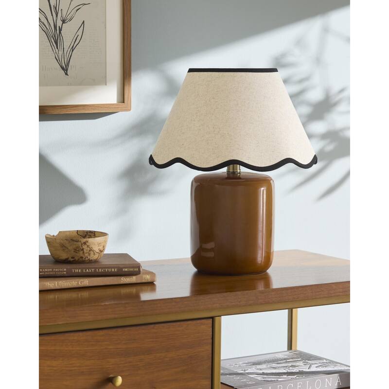 Livabliss Marivela Traditional Accent Table Lamp - 15"H x 12"W x 12"D - Dark Red/Black & Beige