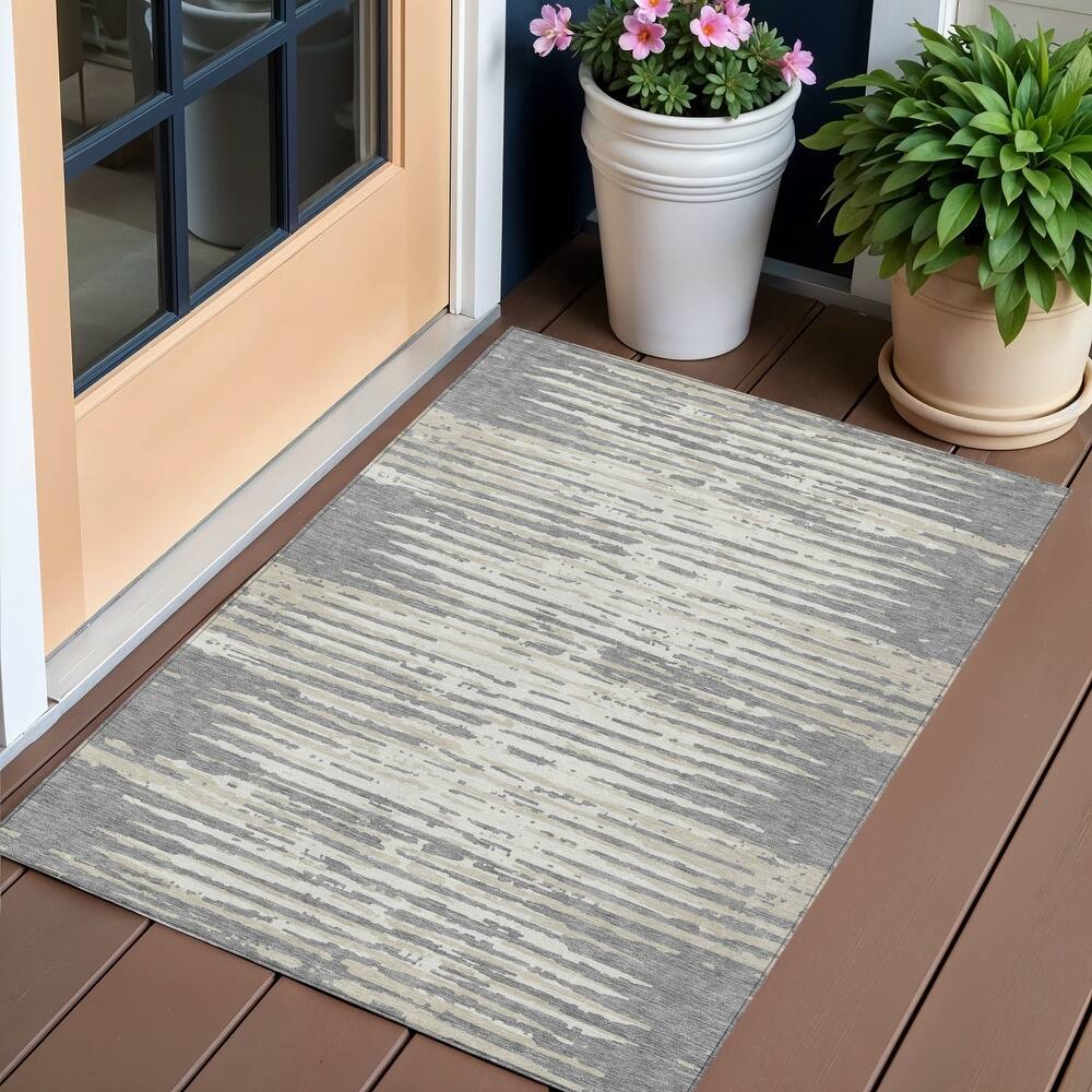 HomeRoots Striped Transitional Rectangle Outdoor Rug