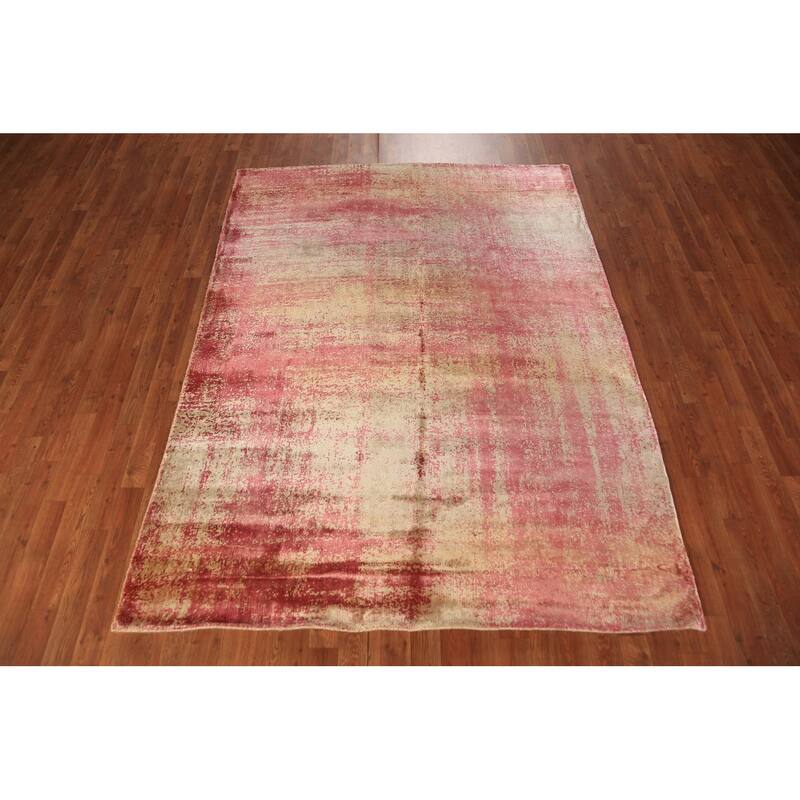 Contemporary Abstract Indian Area Rug Hand-Knotted Wool Carpet - 5'6"x 7'6"