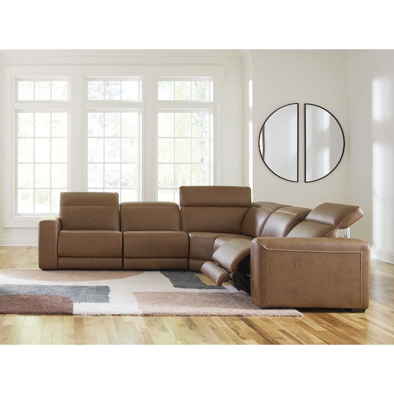 Signature Design by Ashley Rally-Up Brown 5-Piece Power Reclining Sectional - 142" W x 142" D x 34" H