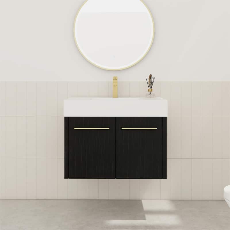 Bathroom Vanity With Sink In 24/30/36 Inch, Floating Bathroom Vanity with Soft Close Door - 29.5"W x 18.1"D x 22.4"H - Black Chestnut