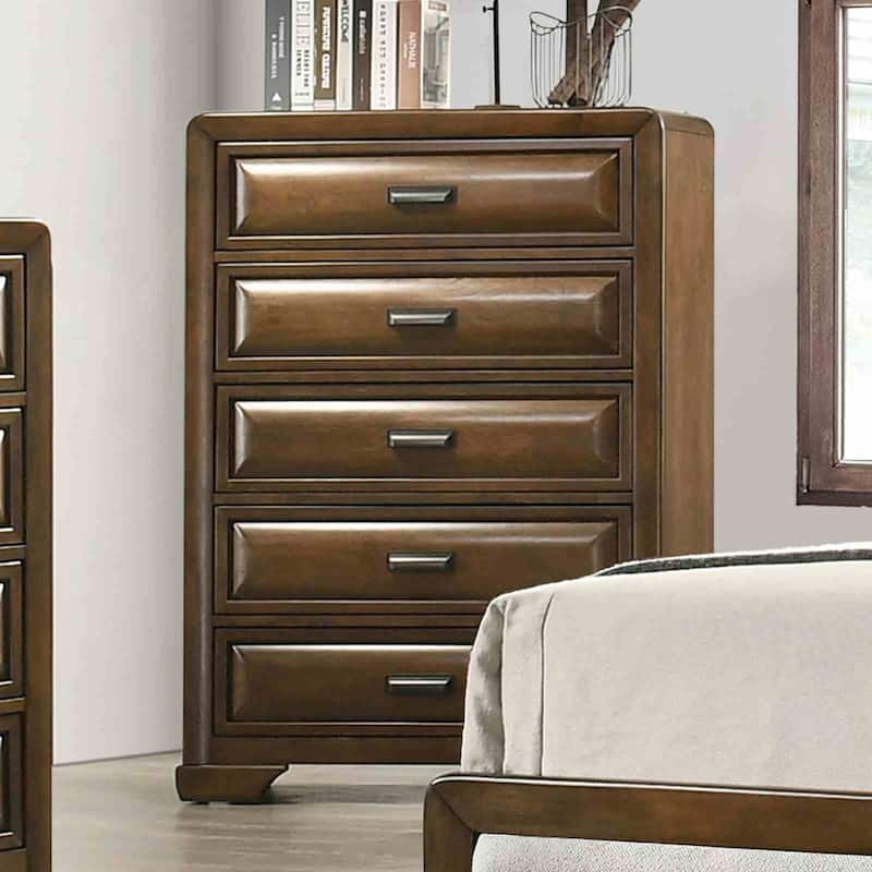 Transitional Brown & Light Gray Bedroom Set - Upholstered Headboard Bed