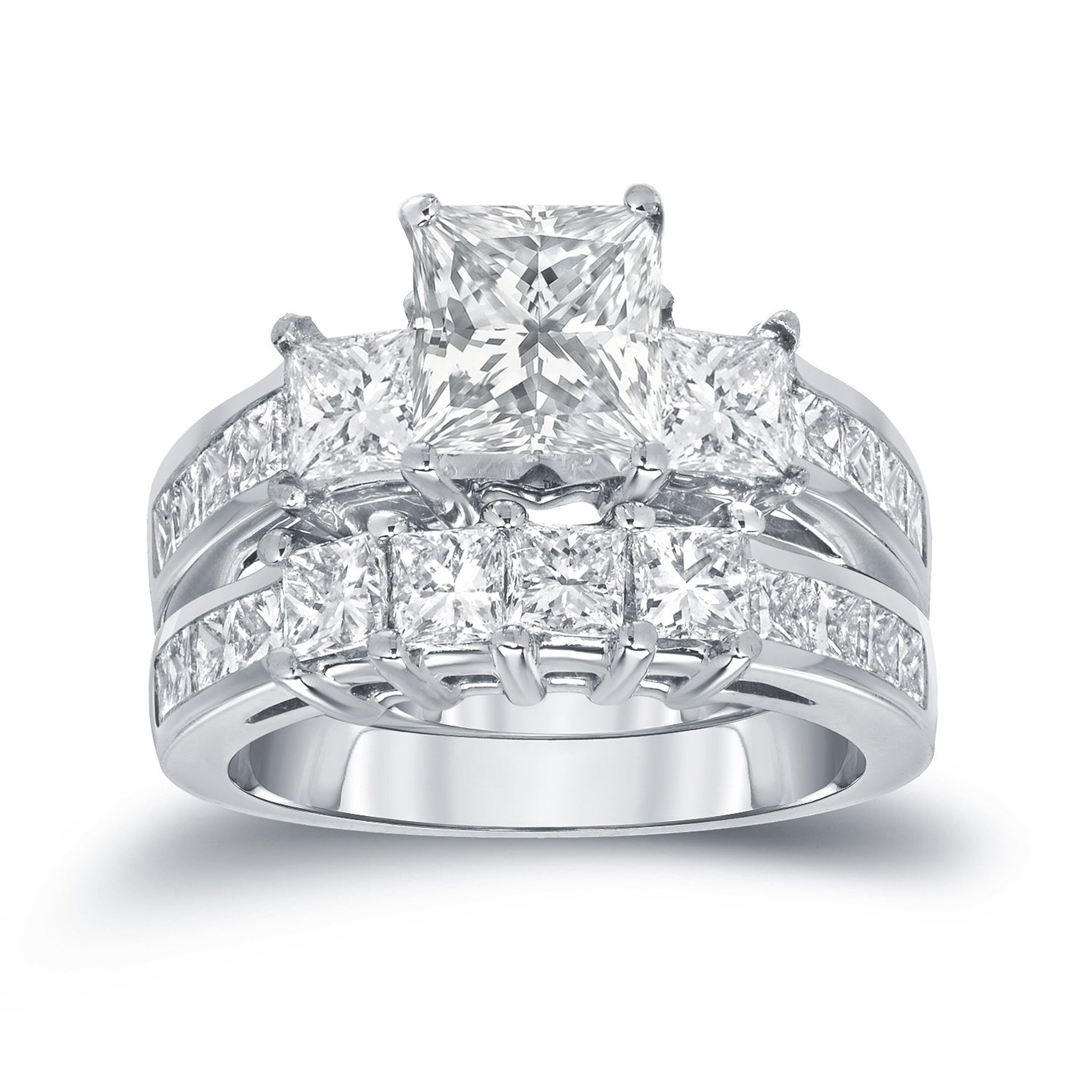 Auriya 14k Gold 3ctw Princess-cut 3-stone Diamond Engagement Ring Set