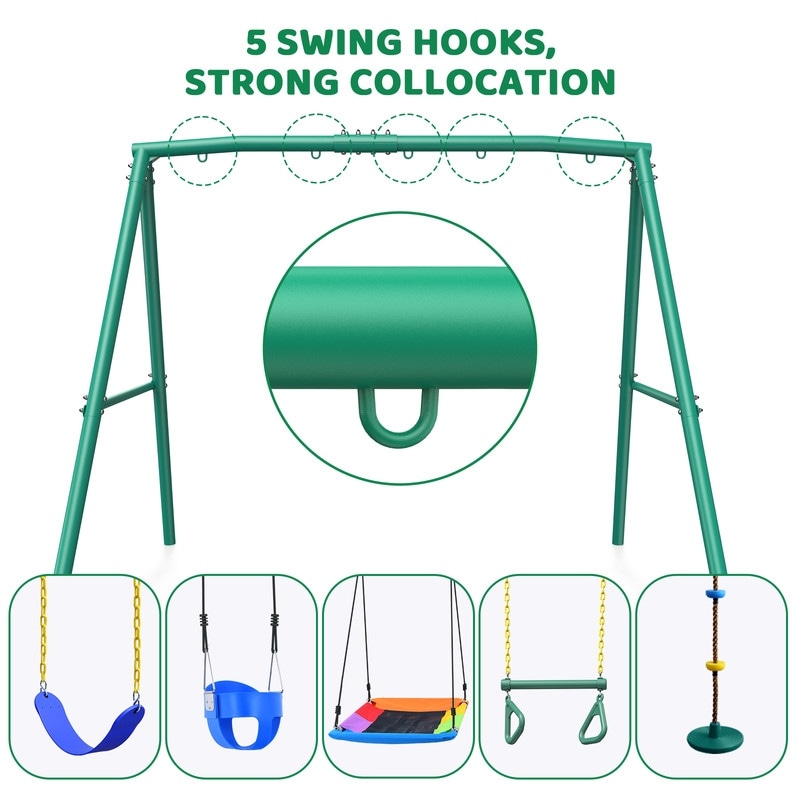 440lbs Heavy Duty A-Frame Metal Swing set Frame with Hanging