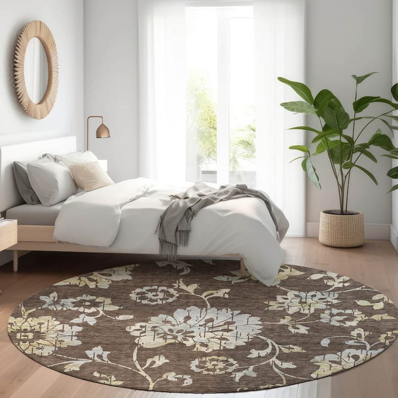 Premium Washable Super Soft Floral Whimsy Mayfield Rug - Chocolate - 8' x 8'