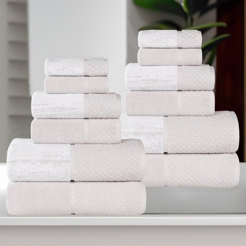 Superior Lodie Cotton Jacquard Solid and Two-Toned 12 Piece Towel Set