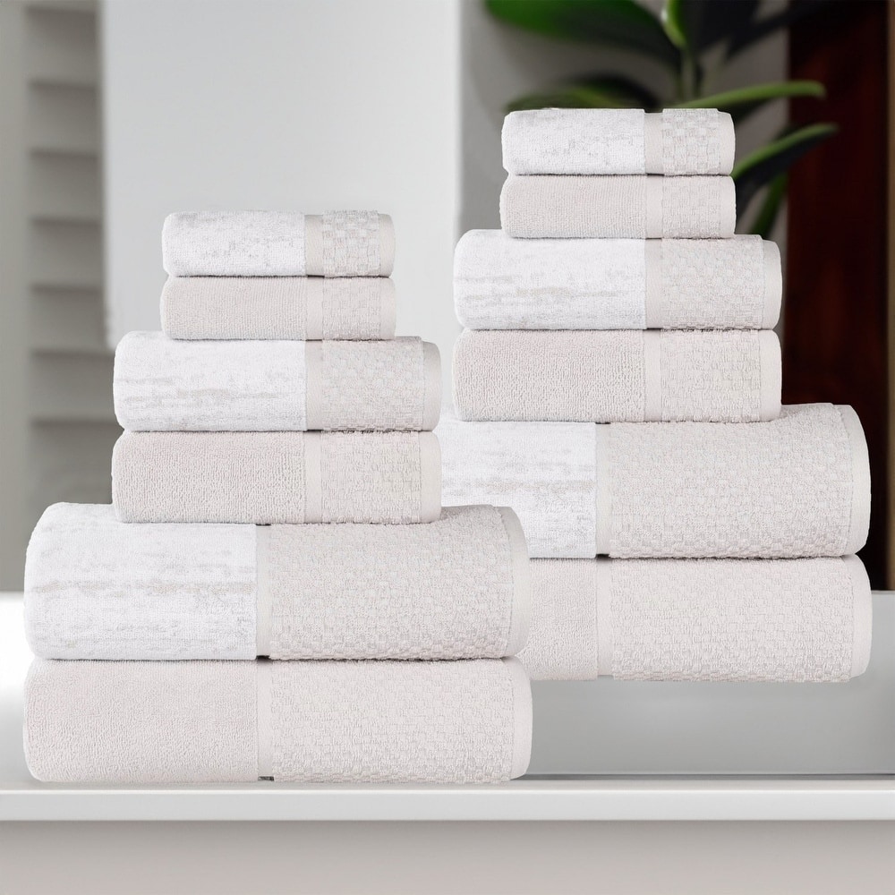Superior Lodie Cotton Jacquard Solid and Two-Toned 12 Piece Towel Set
