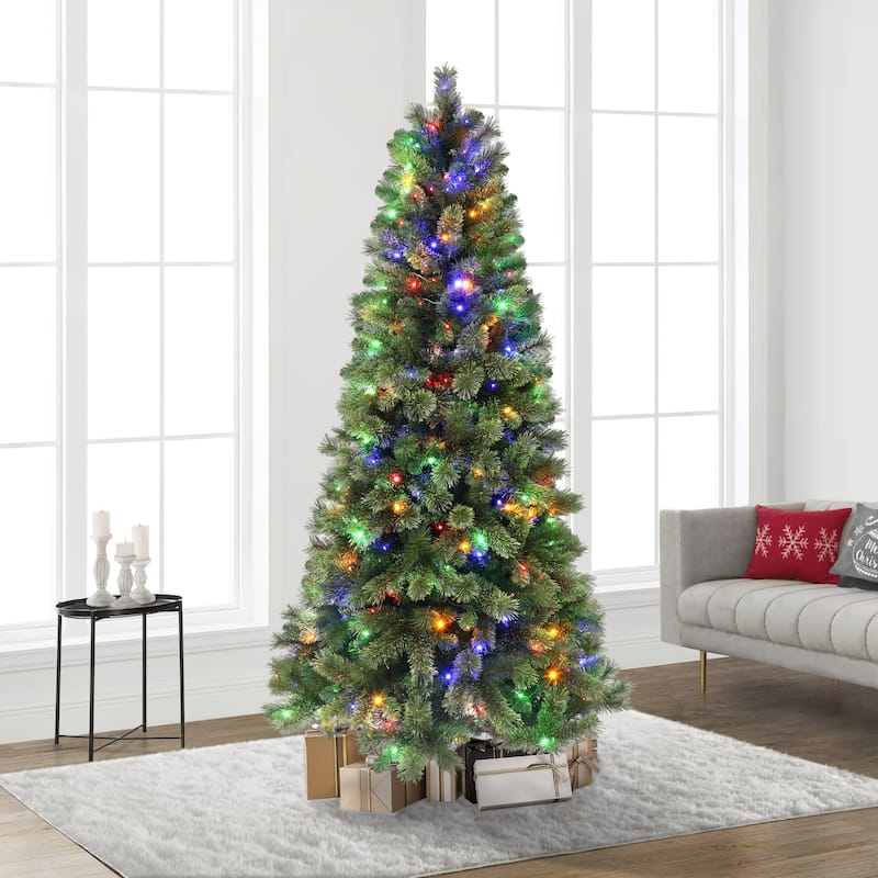 Puleo International 7.5 ft. Pre-Lit Montana Artificial Pine Tree - 7.5 Foot - Green