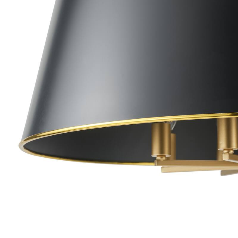 Brushed Gold 8-Light Pendant Light Fixture with Black PVC Lampshade