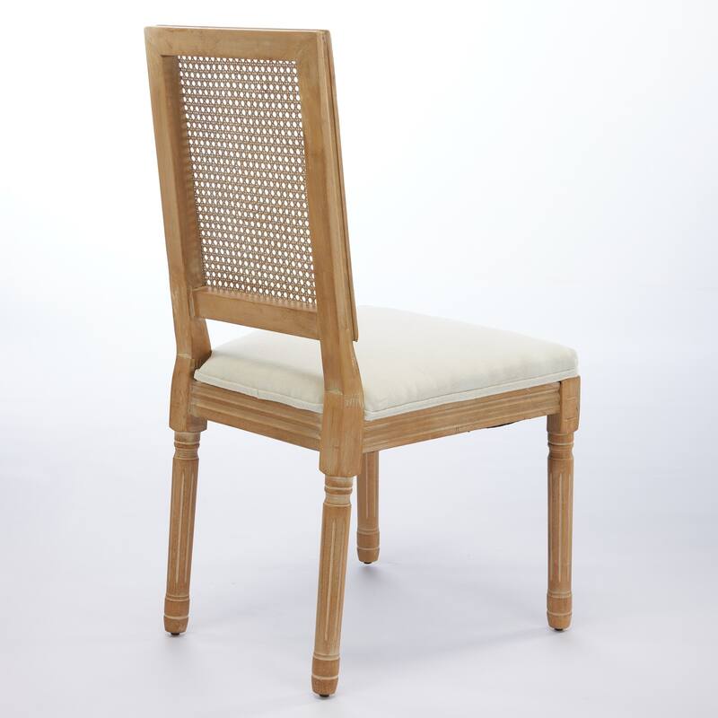 Dining Chairs with Square Rattan Backrest and Wood Frame (Set of 2)