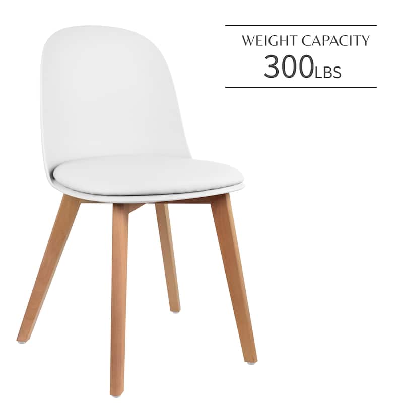Set of 2 Plastic Dining Chairs Padded Cushion Faux Leather Wooden Legs For Kitchen Waiting Room Outdoor Party