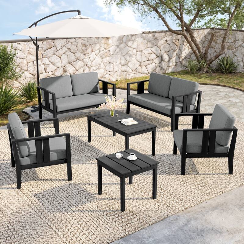 Teak Wood 6-Piece Outdoor Conversation Set with Table