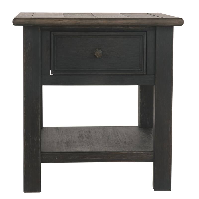 27 in. Brown and Black Rectangle Wood End Table with Storage Drawer for Convenience