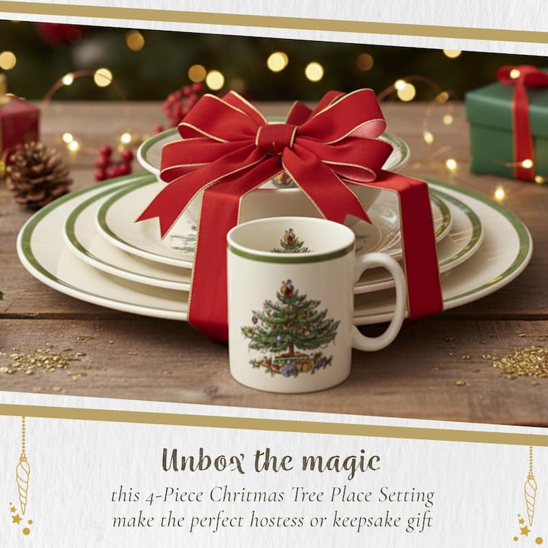 Spode Christmas Tree 4 Piece Place Setting - 11.2" L x 3.5" W x 11.2" H