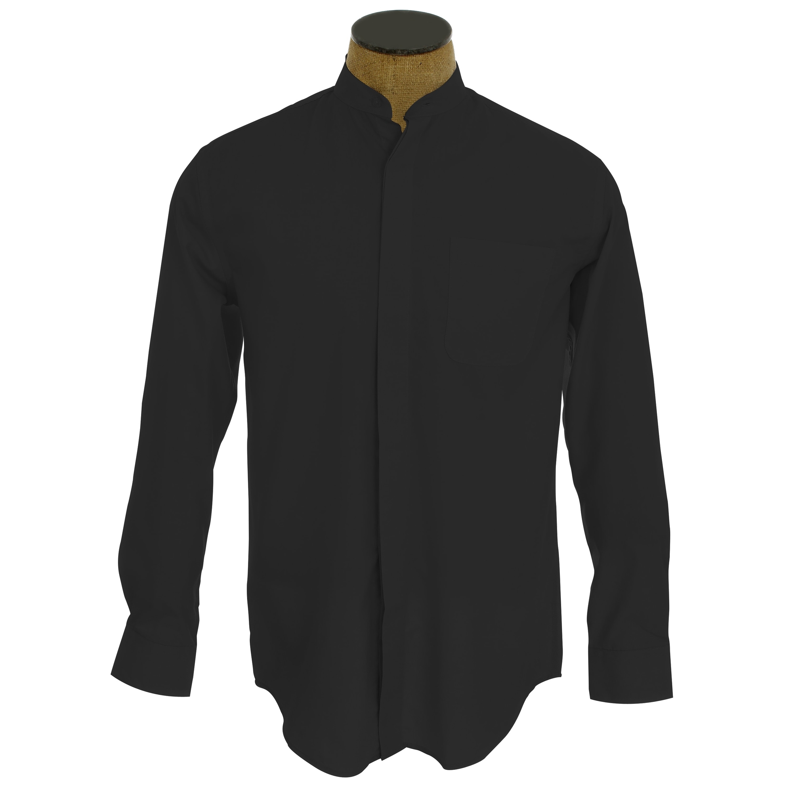 black dress shirt with white collar