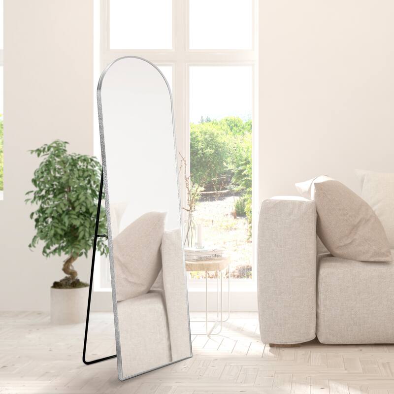 16 in. W x 59 in. H Large Arched Metal Framed Floor Full-Length Mirror - 59 H x 16 W x 1.08 D - Nickel