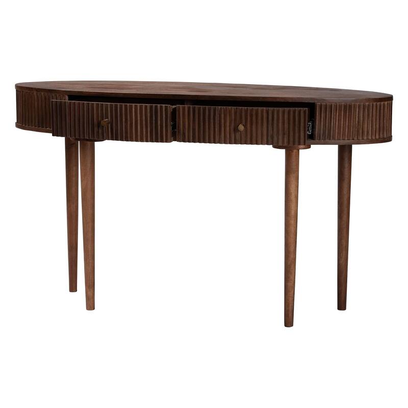 Linore Fluted Wood Console Table - 2-Drawer Oval Accent Table for Living Room or Entryway