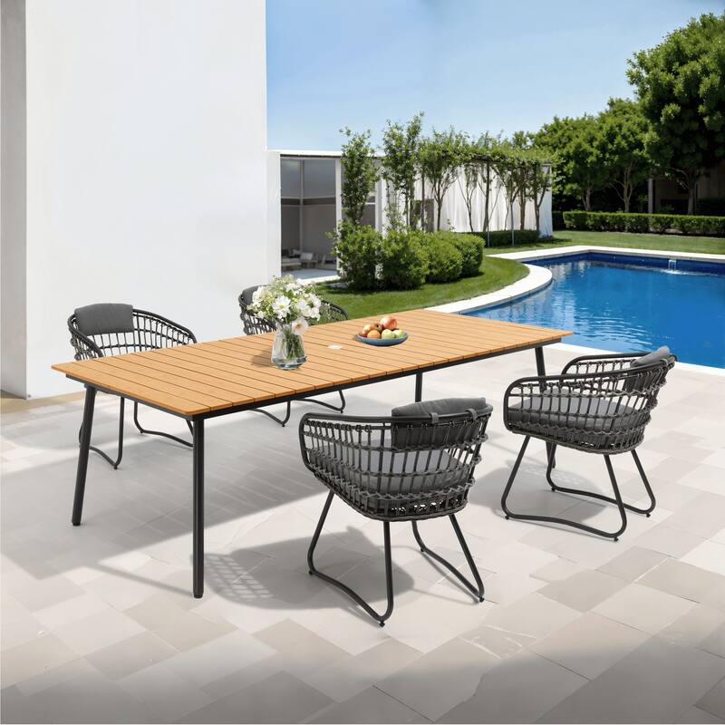 5/7/9-Piece Dining Set Outdoor Patio Aluminum Dining Table and PE Rattan Wicker Dining Chairs - Chairs with Grey Cushion - Set of 5