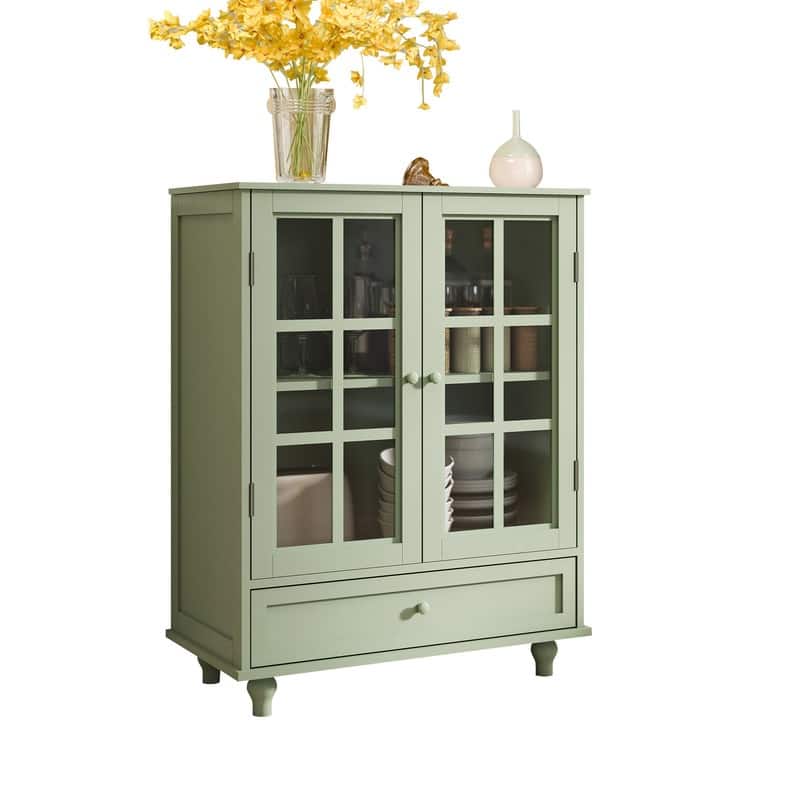 Modern Buffet Cabinet with Adjustable Shelves and Display Glass Doors for Versatile Living Room Storage