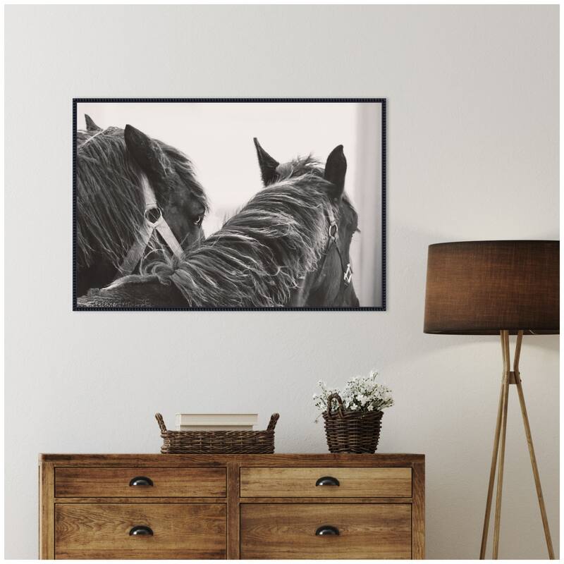 Kate and Laurel Black Horses by Emiko and Mark Franzen F2 Images Framed Canvas Wall Art Print