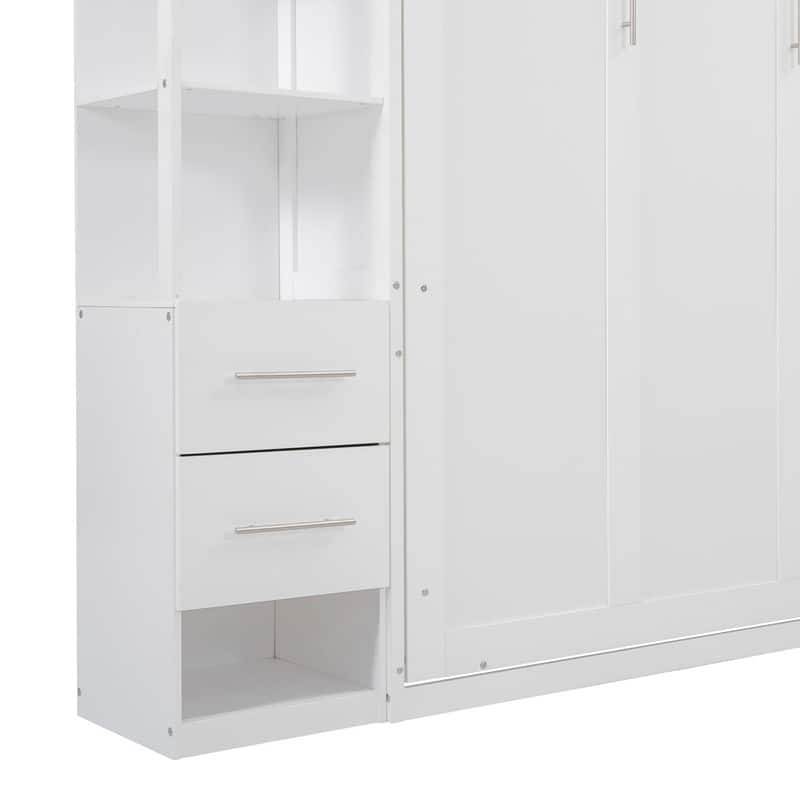 Queen Size Murphy Bed Wall Bed with Shelves, Drawers and LED Lights