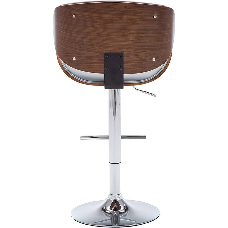 Modern Contemporary Swivel Walnut Bentwood Lift Adjustable Height Bar Stool with Curved Seat and Back