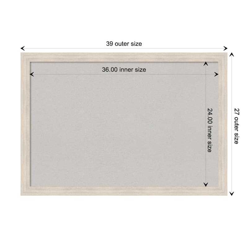 Hardwood White Wash Narrow Wood Framed Grey Corkboard Bulletin Board - Board Size 36x24