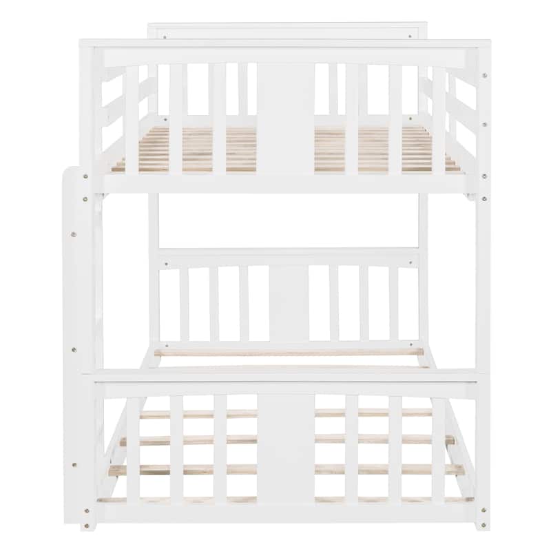Twin Over Twin Bunk Bed with Ladder and Guardrails