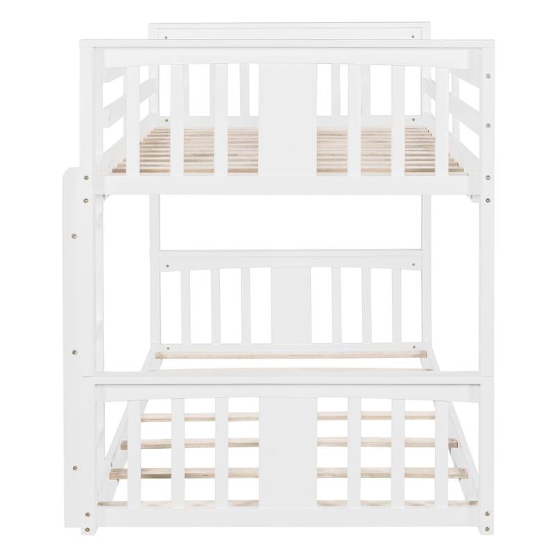 White Twin Over Twin Bunk Bed with Ladder, Space-Saving Design