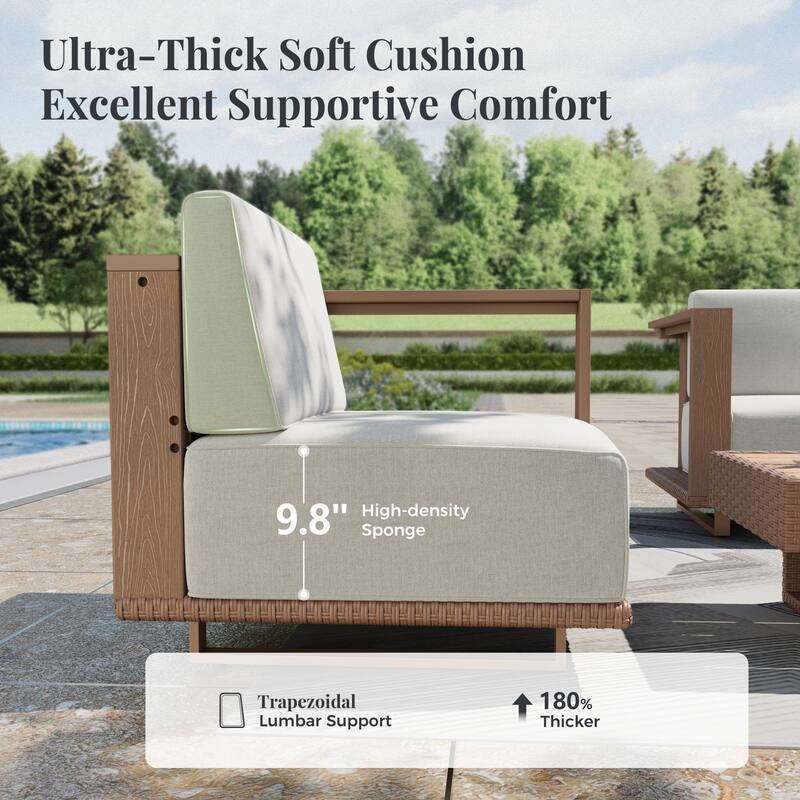 MAINSON ARTS Outdoor Patio Furniture Set, Rattan Wicker Modular Sectional Conversation Set with 10" Extra Thick Cushions