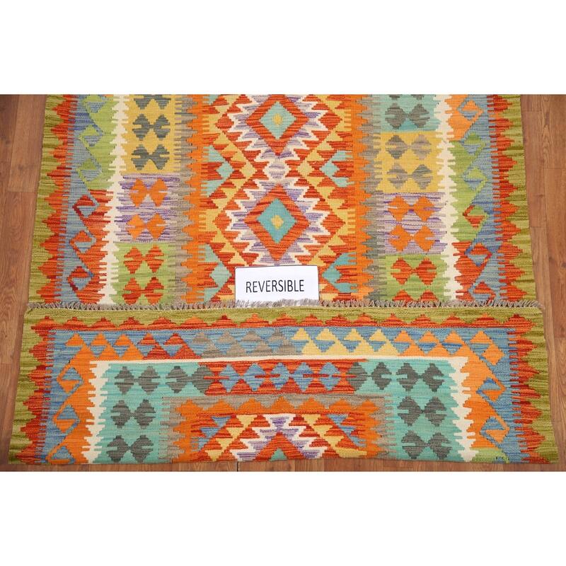 Hand Woven Oriental 100% Wool Carpet Southwestern Geometric Multi-Colored Kilim Area Rug - 6' 8'' X 5' 0''