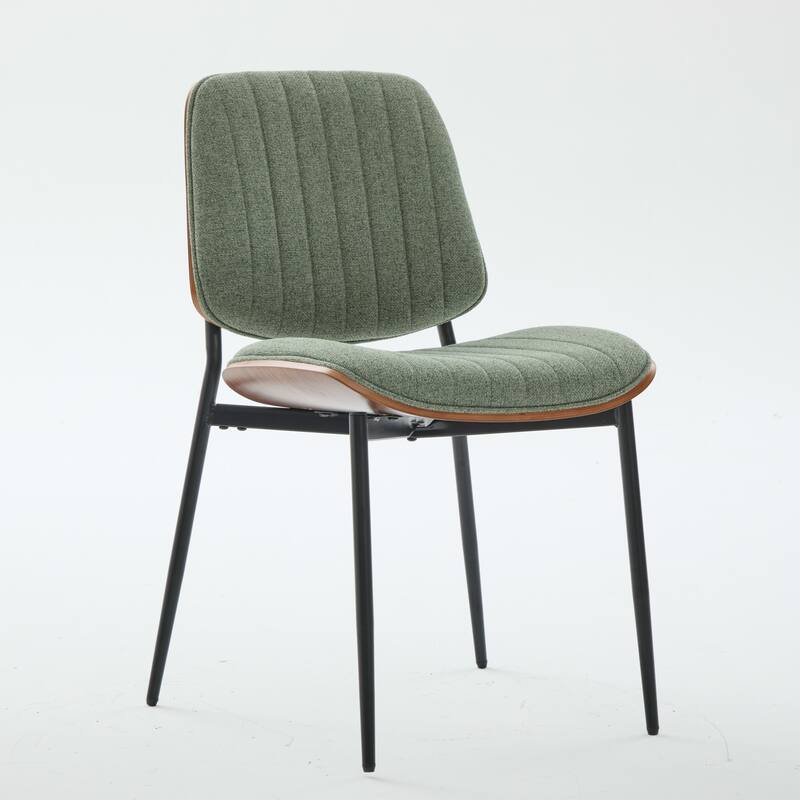 Linen Upholstered Dining Chairs Set of 2, Kitchen Chairs with Walnut Bentwood Back, Armless Side Chairs with Metal Tapered Legs