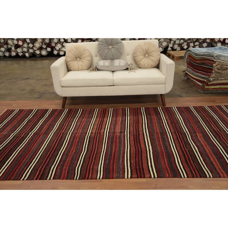 Hand Woven Oriental 100% Wool Carpet Southwestern Geometric Red Kilim Area Rug - 11' 5'' X 5' 1''
