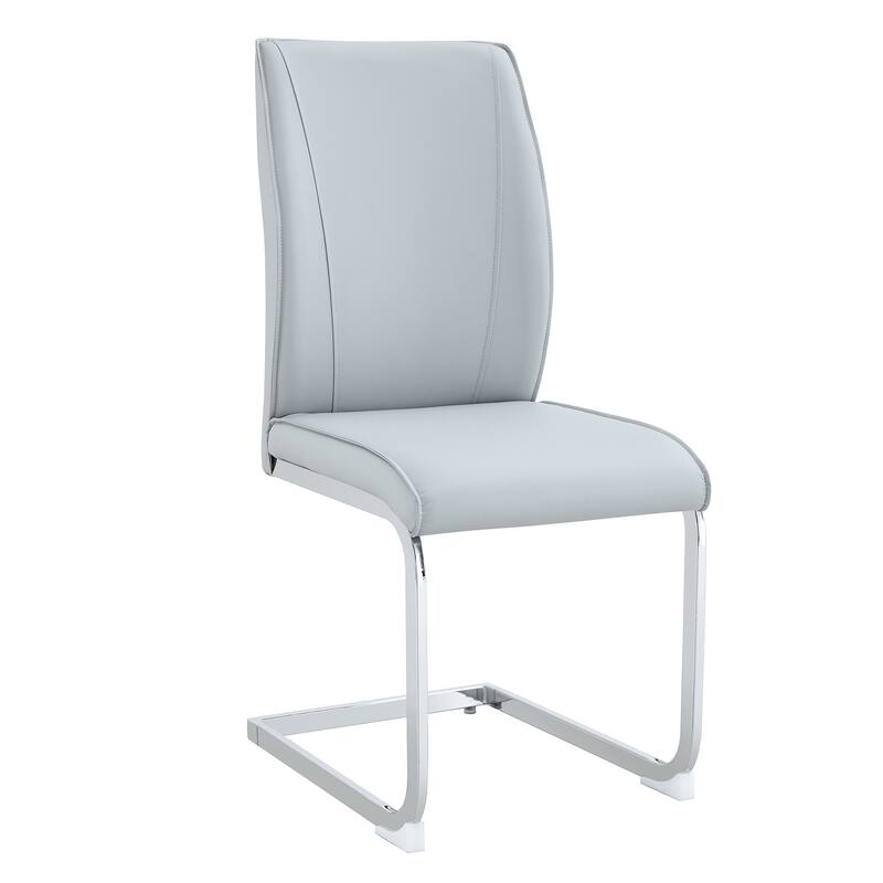 8 Piece PU High Elastic Dining Chair With High Backrest, Cushion, Silver Metal Legs For Dining Room Kitchen Living Room Bedroom