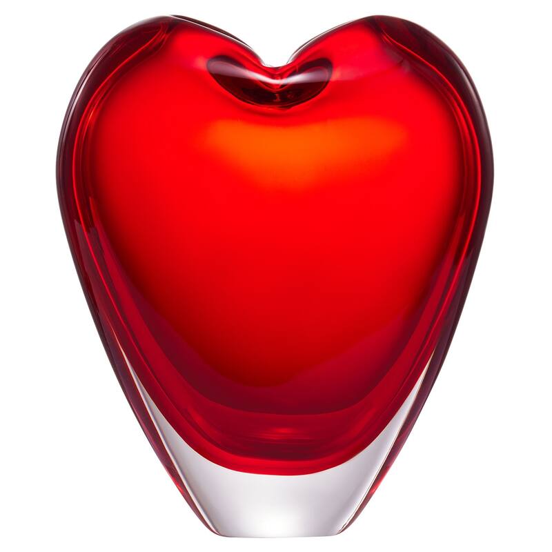Luxury Lane Hand Blown Red Love Heart Shaped Sommerso Art Glass Vase 7-10 inch tall