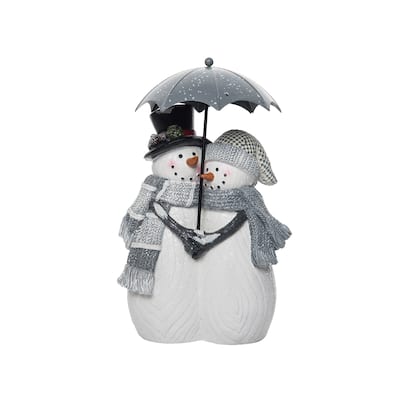 Transpac Resin 12.25 in. White Christmas Umbrella Snow Couple Decor