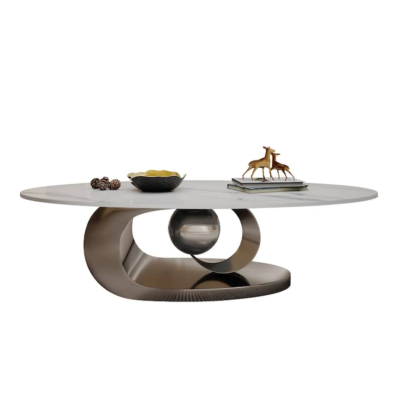 Marble Coffee Table with Sculptural Stainless Steel Base