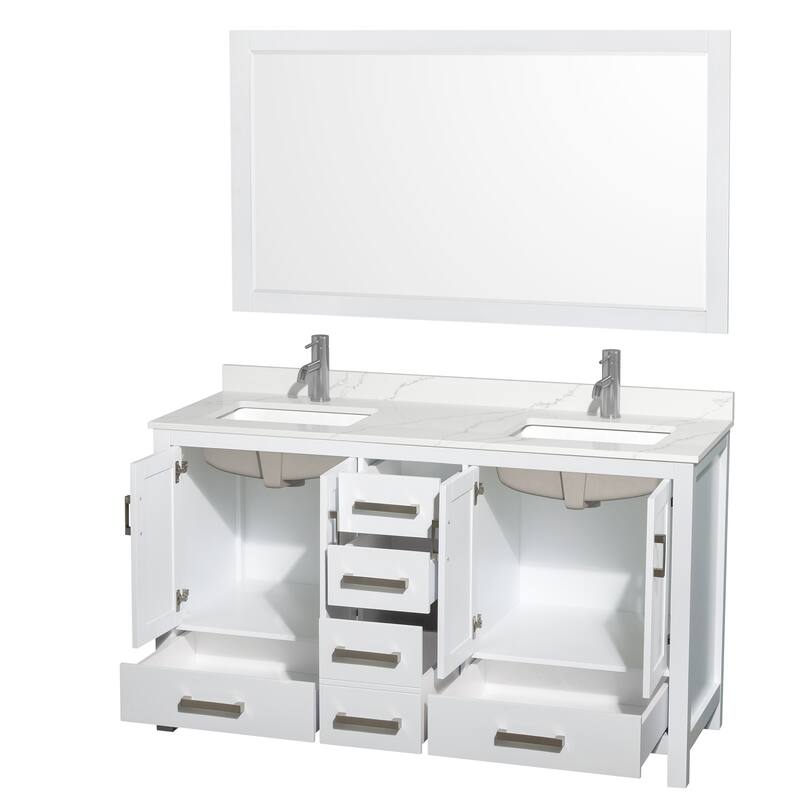 Sheffield 60-inch Double Vanity, Single Hole Quartz Top,58-inch Mirror