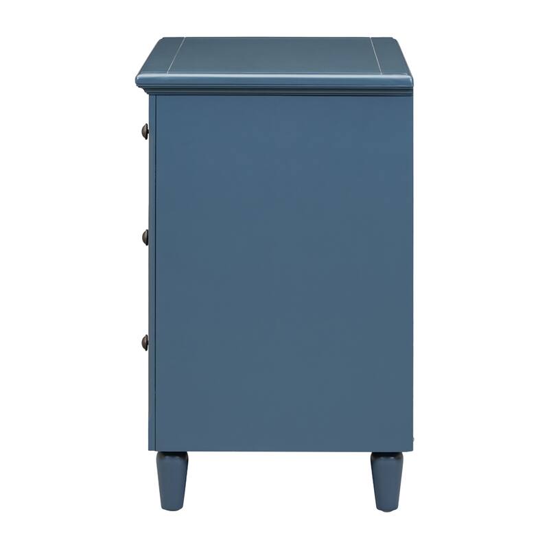 Wood Nightstand with Metal Sliding Rail and 3 Drawer